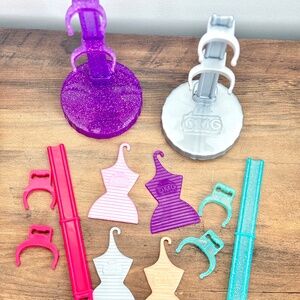 Lot LOL Surprise OMG Doll Stands Purple Silver Stand Pieces + 4 Hangers Colorful